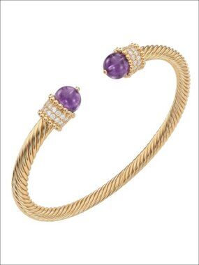 Natural Amethyst Stone Cable Cuff Bracelet Twisted Bangle for Women Jewelry